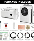 12V DC Truck Cab Air Conditioner With Brushless Motor Split Mini APU Unit, showing components and dimensions