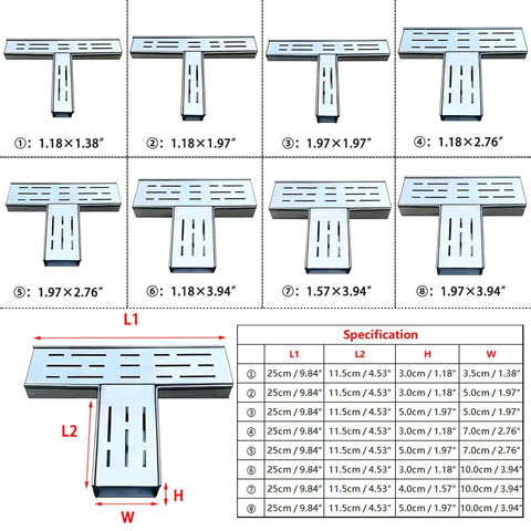 Heavy Duty 304 Stainless Steel Drain Channel For Outdoor Pools And Decks L And T Shaped Trench Drain Kit showing dimensions