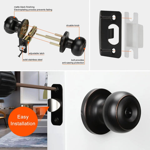10 Pack Oil Rubbed Bronze Interior Door Knobs Privacy Round Doorknobs for Bedroom or Bathroom hardware set installation view