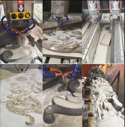 Badass 5500W 220V Water Cooled Spindle For CNC Router With ER25 Chuck and Ceramic Bearings Cranking 24000 RPM engraving stone details.