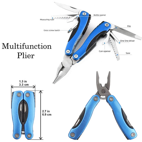 Go To Survival Kit With Essential Tactical Tools For Camping And Outdoor Adventures, multifunction plier with tools labeled