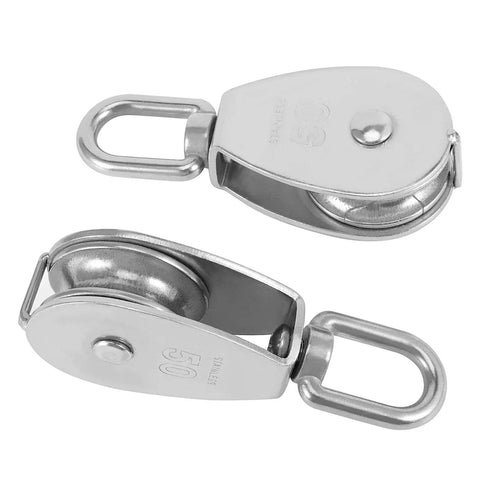 Top view of Beefy Four Pack M50 Single Pulley Block With 881 Lbs Load Capacity Heavy Duty Stainless Steel 360 Degree Rotatable Pulley