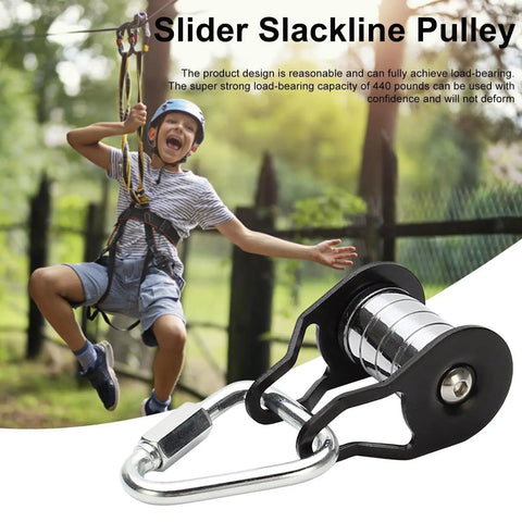 Backyard Zip Line Slider For Obstacle Course With 440 Pound Capacity Smooth Glide Durable Outdoor Toy For Kids Boys And Girls In The Park Or Garden Perfect For Backyard Fun And Safe Play All Day shown on pulley