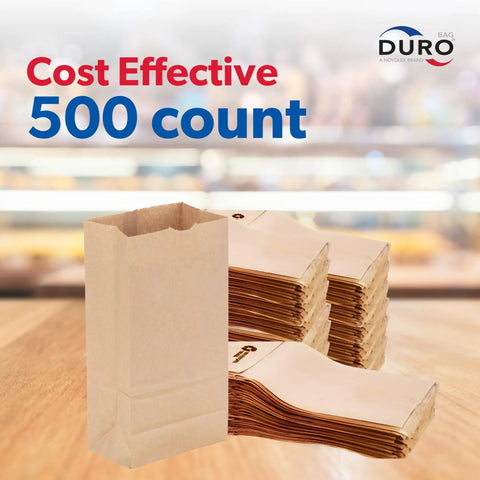 Stack of Kraft Paper Lunch Bags 500 Count Bulk, Brown Disposable Bags With SOS Bottom For Standing on wooden surface