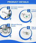 10 pcs BPV-31 bullet piercing valve kit for refrigerator water lines; zinc alloy construction, 1/4–3/8 in OD pipes.