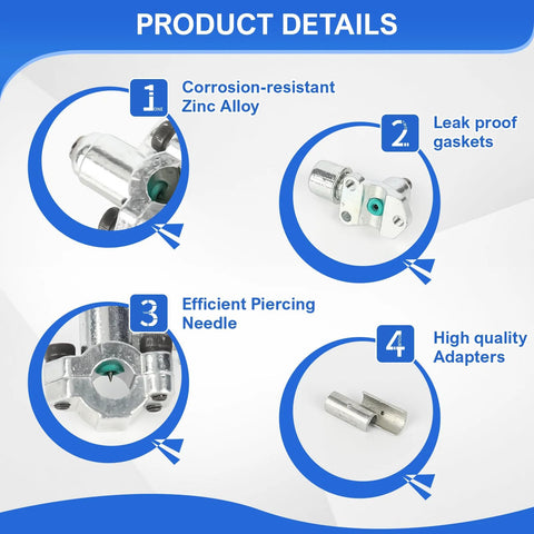 10 pcs BPV-31 bullet piercing valve kit for refrigerator water lines; zinc alloy construction, 1/4–3/8 in OD pipes.