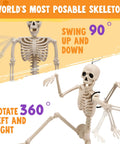 Spooky Hanging 16 Inch Posable Skeleton Set For Halloween Decor showing swinging and rotating joint functions