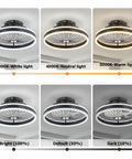 Invisible Ceiling Fan With Lights, 16-Inch Flush Mount With Remote, showing 3-color dimming and light intensity settings