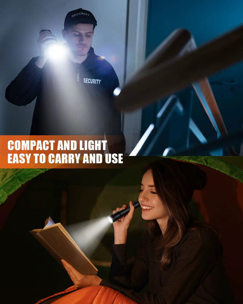 Security personnel and woman using 20 Pack Pen Light Flashlights, 5.12 Inch Aluminum Pocket LED Lights With Clip, Waterproof