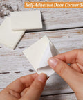 Close-up of 14 Piece Self Adhesive Door Corner Seals Set for Exterior Door Frames in white, showing peelable backing.