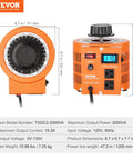 Auto Variable Voltage Transformer 2000VA For US Plug With 0 To 130V Output 110V Input LCD Display 15 Amp Max, front and side view