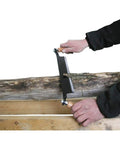Rugged Straight Draw Shave Tool Featuring A Beefed Up 10 Inch High Carbon Steel Blade Perfect For Log Peeling, used on a log.
