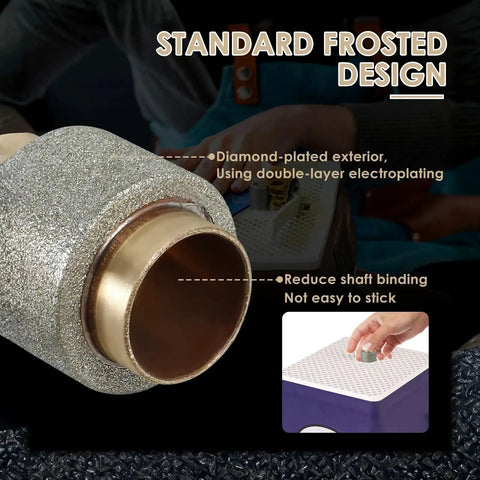Close-up of Diamond Grinder Bits Set One Inch And Five Eighth Inch Two Pack With Brass Core Automatic Water Feeding