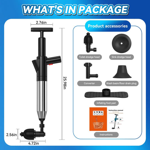 Smooth Operator Heavy Duty Air Toilet Plunger With Visual Pressure Gauge, Stainless Steel Drain Blaster That Kicks Stubborn Pipe Jams To The Curb For Quick Clog Removal In Kitchen And Baths