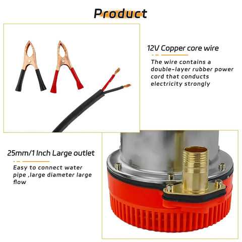 12V Submersible Deep Well Water Pump With 1 Inch Outlet For Irrigation And Home Use Upgraded Copper Motor