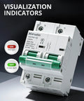 Non Polar DC Circuit Breaker 500V 2 Pole 125A DZ47NZ 125 2P with visual indicators, showing red "ON" and green "OFF" lights