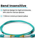 LC To LC OM4 Fiber Patch Cable 3m Aqua 50/125um Duplex Multimode, Riser Rated OFNR UL Listed, UPC Polished Ends, coiled view