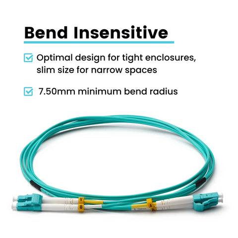 LC To LC OM4 Fiber Patch Cable 3m Aqua 50/125um Duplex Multimode, Riser Rated OFNR UL Listed, UPC Polished Ends, coiled view