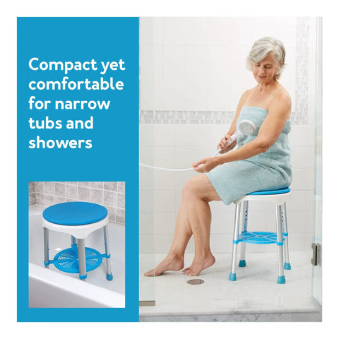 360 Degree Swivel Bath Stool With Cushioned Seat And Storage Tray Adjustable Rotating Shower Chair For Seniors And Adults