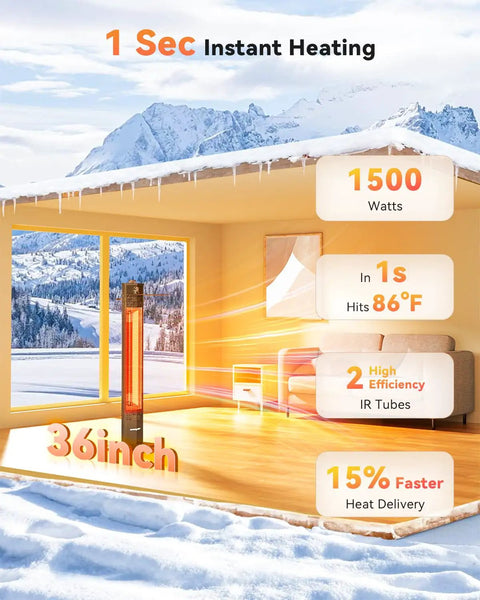 Go To Outdoor Infrared Patio Heater 1500W 36 Inch Tower With Three Heat Levels IPX5 Waterproof in snowy environment
