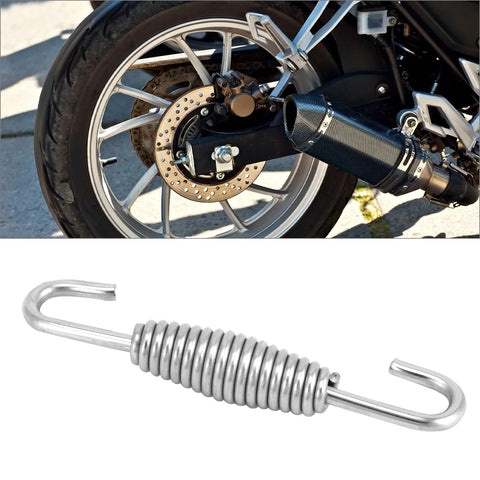 Side view of motorcycle exhaust with 8-pack stainless steel springs, swivel-hook design