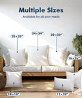 Pack Of 2 12x20 Outdoor Pillow Inserts Water Resistant And Waterproof Lumbar Cushions displayed with other sizes on a sofa