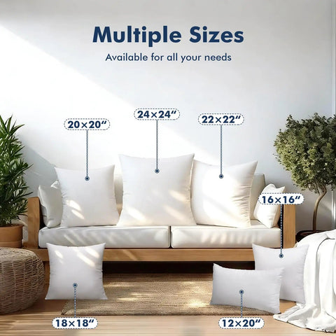 Pack Of 2 12x20 Outdoor Pillow Inserts Water Resistant And Waterproof Lumbar Cushions displayed with other sizes on a sofa