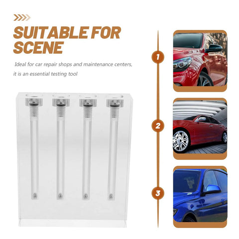 Acrylic Engine Oil And Transmission Oil Viscosity Comparator Stand With Four Holes For Easy Demonstration And Testing, front view for auto shops