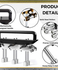 Detailed view of Three Station Edge Roller Bender for Standing Seam Roofing with solid steel rollers, precise graduations, and handle.