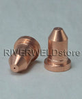 Extended 40 Amp Plasma Nozzle 192052 and Plasma Electrodes 192048 Kit for Miller ICE 40C 50C 55C Plasma Cutter Torch shown on fabric surface.