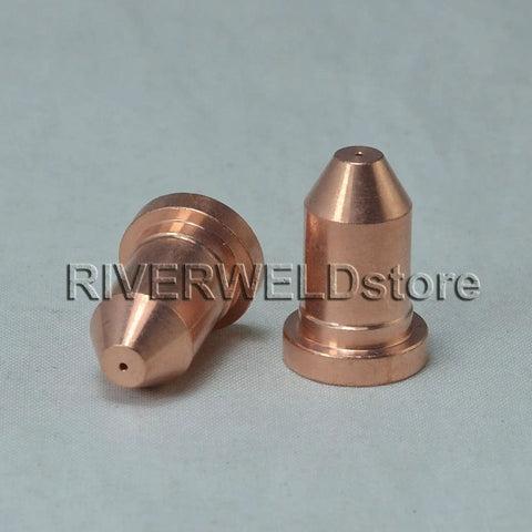 Extended 40 Amp Plasma Nozzle 192052 and Plasma Electrodes 192048 Kit for Miller ICE 40C 50C 55C Plasma Cutter Torch shown on fabric surface.