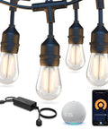 Smart Outdoor String Lights 123 Ft With 40 Dimmable Edison Bulbs IP65 Weatherproof WiFi App Control and Alexa Compatible
