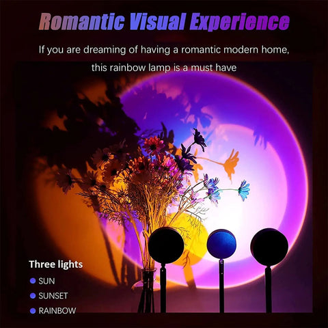 Sunset Lamp Projector LED Night Light With 180 Degree Rotation Rainbow Projection creating romantic visual light