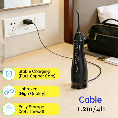 Water Flosser USB Charger Cable Replacement Compatible With Nicwell F5025 COSLUS F5020E shown charging on a desk