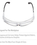 Front view of Ultra-Spec 2000 Visitor Safety Glasses with clear lens, adjustable temples, wraparound design and anti-scratch coating.