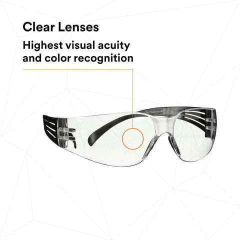 Clear lenses of SecureFit 100 Series Safety Glasses 100 Pack On The Job With Anti Fog Anti Scratch Clear Lenses ANSI Z87 Impact Rated