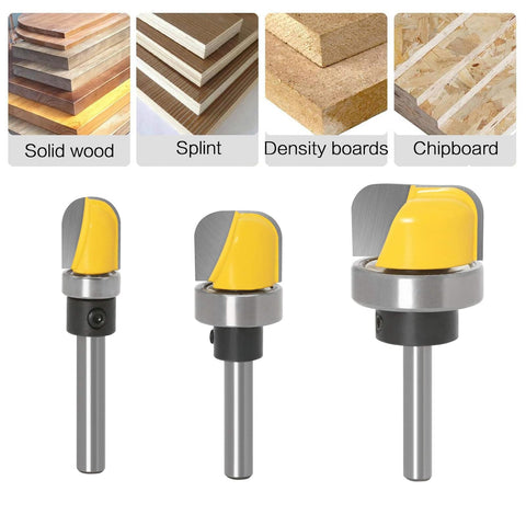 Dish Carving Router Bit Set With Ball Bearing Three Piece One Quarter Inch Shank Bowl And Tray Template Bits for woodworking