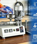 Heavy Duty Desktop 3D Filament Maker Machine Featuring Snappy PID Temp Control And A Badass 1000W Extruder with blue plastic pellets.