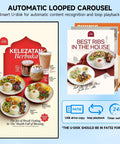 Ready To Roll 55 Inch 4K Digital Menu Board Wall Mount Commercial Signage Display showing food items and promotional messages.