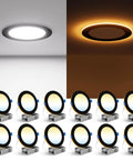 CHARKEE 12 Pack 6 Inch 5CCT LED Recessed Ceiling Lighting with Night Light displayed in bright and warm light settings.