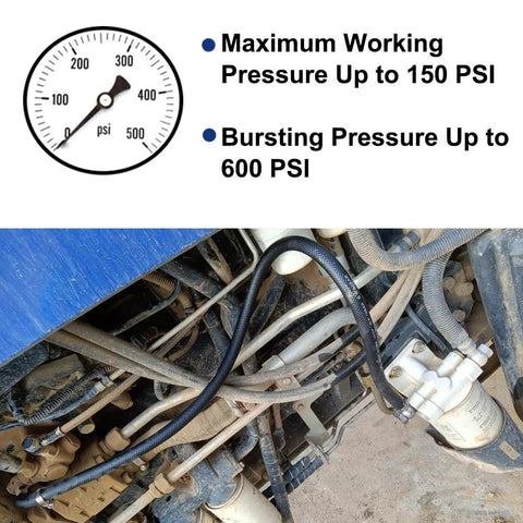 5/8-inch high-pressure transmission hose with 10 clamps installed in engine bay