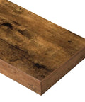 Close-up of Rustic Farmhouse Bathroom Floating Shelves Over Toilet Set Of 2, MDF with rustic brown finish, 15.7 inch wide.