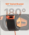 Shop Grade Retractable Air Hose Reel With Sixty Five Foot Three Eighths Inch Hybrid Hose Auto Rewind 300 PSI Ceiling Or Wall Mount Enclosed Reel With Built In One Eighty Degree Swivel Bracket showing 180-degree swivel