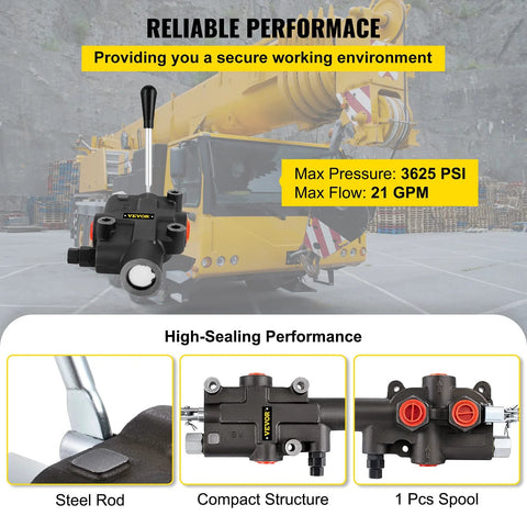 VEVOR hydraulic directional control valve, 1-spool loader valve with 21 GPM and 3625 PSI max