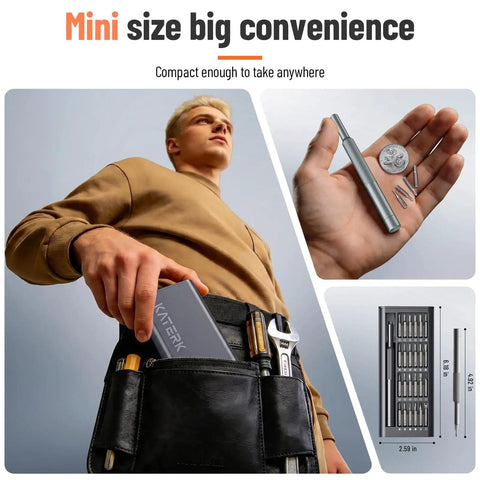 Man holding 25 In 1 Precision Mini Screwdriver Set With Magnetic Tips for Glasses Laptop iPhone MacBook Xbox Switch and Electronics