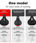 C99 Memory Foam Bike Seat Saddle With Taillight Waterproof Wide Leather Cushion shown in City, Touring, and Indoor styles