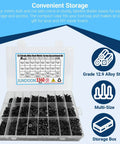 3360Pcs M2 M3 M4 M5 Screws Set With Countersunk Hex Socket Head Cap Screws Nuts Flat Washers And Lock Washers 12.9 Grade Alloy Steel Machine Screw Kit For Durable Hardware Projects And Pro DIY Builds shown organized in labeled storage box.