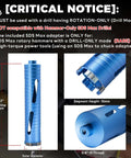 DaduoRi 2 in dry core drill bit for brick/concrete; blue body, front view; SDS Plus/Max and 1/2 in hex adapters; 9.5 in drilling depth.