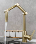 Brushed Gold Pot Filler Faucet 360 Degree Swivel Brass Folding Deck Mount Kitchen Sink Tap for Hot and Cold Water