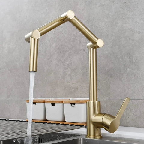 Brushed Gold Pot Filler Faucet 360 Degree Swivel Brass Folding Deck Mount Kitchen Sink Tap for Hot and Cold Water